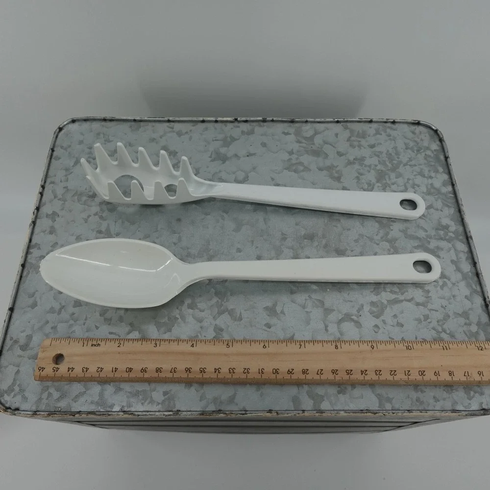 White Melamine Kitchen Utensil Set Pasta Server and Serving Spoon 11.5 Inch